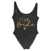 S-3XL Gold Print Team Bride One-Piece Swimsuit Squad Women Swimwear Bachelorette Party Swimsuit Summer Beatchwear Bathing Suit SwimOne-Piece Suits bride squad