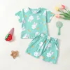 Kledingsets geboren Baby 2pcs Easter Outfits Toddler Boys Girls Korte Mouw Wortel Print Tops Shorts Set