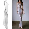 Casual Dresses Women/Girl Summer Solid Transparent White Mini Fashion Sexig ärmlös perspektiv Sling Kjol Party Beach Dress