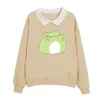 Men's Hoodies Fashion Cute Frog Woman Hoodie Kwaii Teen Girl Pullover Long Sleeve Drop Shoulder Sweatshirt