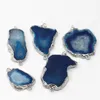 Pendentif Colliers Pierres Naturelles Bleu Agates Druzy Tranche Pendentifs Charmes Connecteurs Irrégulier Brut Pour DIY Hommes Fabrication de Bijoux En Gros 5 PCS