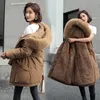 Women's Trench Coats 2023 Winter Fleece Parka Coat Plus Cashmere Drawstring Waist Cotton Down Padded Jacket Fur Collar Hooded Thick Warm