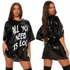 Vêtements pour femmes Robes de créateurs Mode Col rond Demi-manches Lâche Robe imprimée perlée Womens Party Sequins Discothèque Style 6 couleurs