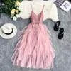 lange roze tule jurk