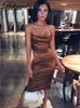 Повседневные платья Dulzura Neon Satin Lace Up Summer Women Bodycon Long Midi платье без рукавов элегантны