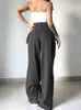 Women's Pants Capris Shirring Casual Wide Leg Pants Women High Waist Street Basic Loose Sweat Trousers Korean Retro Gray Office Y2K Lady Pants 230417