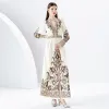 2023 elegante paisley floral maxi vestido mujer diseñador de lujo manga de linterna camisa de botón en vestino en vestino de vacaciones de otoño