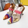 Sandals Luxury Brand High Heels Color Blocking Women Slingbacks Party Shoes Embroidery Leather Mesh Summer Dress 230417