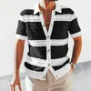 Chemises décontractées pour hommes Hommes tricotés 2023 printemps été lâche manches courtes boutonné revers tricot cardigans hommes vêtements vintage chemise rayée 230417