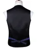 Men's Vests Silk Men's Vests and Tie Business Formal Dresses Slim Vest 4PC Necktie Hanky cufflinks for Suit Blue Paisley Floral Waistcoat 230418