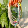 Pendant Necklaces Harajuku Pink Butterfly Clay Beaded Necklace For Women Color Surfer Bead Asymmetry Pearl Chain Necklace Happy Face Y2K Jewelry Z0417