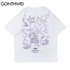 Mens Tshirts Gonthwid Harajuku Tshirts Cartoon Bear Bain Rabbit Space Kort ärm tees skjortor Streetwear Hip Hop Fashion COMULL LOOKS 230418