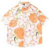 Słońce Odzież Orange Flower Full Print Full Print Short Rleeve Beach Floral Shirt Women Hawaiian American Retro Suncreen 2022 Letnia para koszuli Kurtka P230418