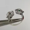 Pantthere Ring Man için Büyük Tasarımcı Çift Leopar Head Pırlanta Emerald Gözlük Altın Kaplama 18K Kristal Klasik Stil Lüks Hediye Kız Arkadaşı 007