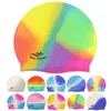 Swimming caps Women Men Ladies Rainbow Colorful Waterproof Silicone Ear Long Hair Protection Swim Pool Swimming Cap Swimwear Hats for Adults P230418