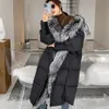 Pelliccia da donna finta inverno lungo piumino d'oca femminile Parka moda addensare giacca calda con ampio colletto reale soprabito da donna 231117