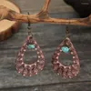 Boucles d'oreilles pendantes Vintage métal rouge cuivre bleu pierre Boho vert goutte bohême ethnique pendante longue larme bijoux