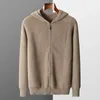 Herrtröjor Hooded Cardigan Autumn och Winter Tjock Knit Overdimensionerad jacka 100% Merino Wool Casual Long Sweatshirt 231118