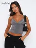 Tanks Femmes Camis Nadafair Femmes V Cou Sans Manches Dentelle Patchwork Dos Nu Casual Basic Été 2023 Crop Tops Violet Gris Sexy Cami Top 230417