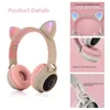 Cell Phone Earphones Cute Cat Ear Headset LED Wireless Bluetooth Compatible Headphones with Mic Glowing for Children Gifts daughters girls 231117