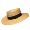 Wide Brim Hats Natural Superfine Flat Top Straw Hat Black And White Cloth Small Beach Sun Wild Summer