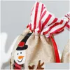 Weihnachtsdekorationen Jahr Leinen Drei-Nsional bestickt Süßigkeiten Tasche Dstring Taschen Geschenkbeutel Wiederverwendbare Verpackung Weihnachten Drop Lieferung H Dh5Rv