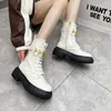 сапоги martin boot booties дизайнерские зимние модные последние роскошные золотые f металлические пряжки украшения женские туфли из воловьей кожи на низком каблуке зашнуровать круглые пальцы на молнии