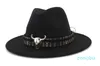 Unisex Wide Brim Cowboy Fedora Hat Bull Head Decoration Men Women Wool Felt Trilby Gambler Hats Jazz Panama