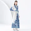2023 elegante paisley floral maxi vestido mujer diseñador de lujo manga de linterna camisa de botón en vestino en vestino de vacaciones de otoño