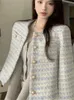 Damenjacken Elegante Tweed-gestreifte Jacken für Frauen O-Ausschnitt Einreiher Frankreich Vintage-Mantel Herbst Winter Mujer Temperament Kleidung 231117