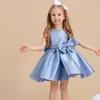 Girl Dresses Cute Baby A-Line With Bow Belt Satin Flower Girls Dress O-Neck Sleeveless Short Gowns For Wedding Party Banquet Pageant