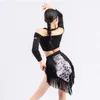 Scene Wear Leopard Latin Dance Topps Girls Fringe kjol Salsa Dancewear Costume Long Sleeve Tango Outfit Samba DL8412