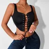 Débardeurs femmes Vintage femmes Corset Bustier haut court Sexy évider à lacets pansement sans manches Cami coupe basse Mini gilet Streetwear