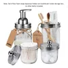 Bath Accessory Set 4Pcs Bathroom Dispenser Home Washroom Toothbrush Toothpaste Storage Holder Cleaning Glass Jars Container Silver