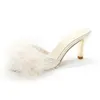 Slippers Summer 2023 women's shoes feather thin high heels fur slippers leather toes mules women's pump slippers large-sized shoes 231118