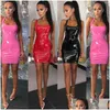 Vestidos casuais básicos mulheres lápis vestido verão moda sexy senhoras pu couro bandagem bodycon cinta sem mangas festa mini preto pi dhzdx