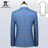 Abiti da uomo Blazer S-5XL Blazer Gilet Pantaloni Luxury High-end Brand da uomo Slim Formale Business Blu Plaid Suit 3 pezzi Sposo Abito da sposa Party Tuxedo 231118