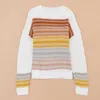 Kvinnors tröjor Autumn Color Contrast Casual Women's Sweater Simple Style Rainbow Stripe Tryckt Sticked Pullover Top for Women