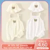 Mamelucos 2PCS Conjunto de ropa de bebé de verano con gorra Niño lindo Oso Sling Romper Sombrero de pescador Infant Girl Boy Mono Outfit 230417