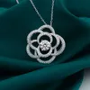 Collier avec pendentif en diamant Moissanite pour femmes, fleur ronde de 8Mm, bijoux en or blanc 10K, cadeau d'anniversaire pour la fête des mères