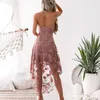 Casual Kleider 2023 Sommer Mädchen Short Front Long Back Blumenstickerei Kleid V-Ausschnitt Elegante Rosa Spitze Frauen Party