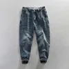 1009 Winter plush and thick insulation men's trendy men's jeans casual pants men's trendy brand patchwork men's pants