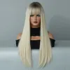 Synthetic Wigs Long Straight Wavy with Bangs Natural Blond Hair for Daily Cosplay Party Heat Resistant Fiber Women 230417