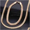 Bracelet & Necklace Men Womens Jewelry Set 585 Rose Gold Bracelet Necklace Double Curb Cuban Weaving Bismark Chain Wholesale Dhgarden Ot5T0