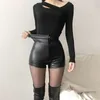 Women's Shorts Sexy Black PU Fashion Casual Summer Shorts Women Clothing Faux Leather Goth High Waisted Womens Shorts Y2k Woman Short Pants 230417