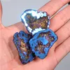 1Piece Natural Blue Agates Aura Druzy Irregular Plating Crystal Quartz Druzy Geode Charm Pendant For Jewelry Making Home Decor Fashion JewelryCharms Jewelry