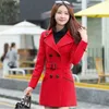 Kvinnors ullblandningar 2023 Spring Autumn Trench Coats Women Slim Double Breasted Ladies Overcoat Long Fe Windbreakers Red Navy Outerwearl231118