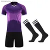 Collectible Team Football Jerseys Set + Socks Personliga anpassade män Fotbolluniformer Kläder Barn Fotbollssport Kit Shorts Kläder Q231118