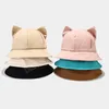 Dessin animé Cat Oreille Bucket Hat Cap pour fille coton dôme chapeau de soleil Femmes coréen printemps été panama solide féminin de soleil extérieur chapeau