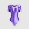 Swim Wear Xckny Sexy Tights Oil Glossy Slip Smooth Thongs High Fork Short Sleeve Swimsuit Yoga Sportswear Solid Color Bodysuit 230418